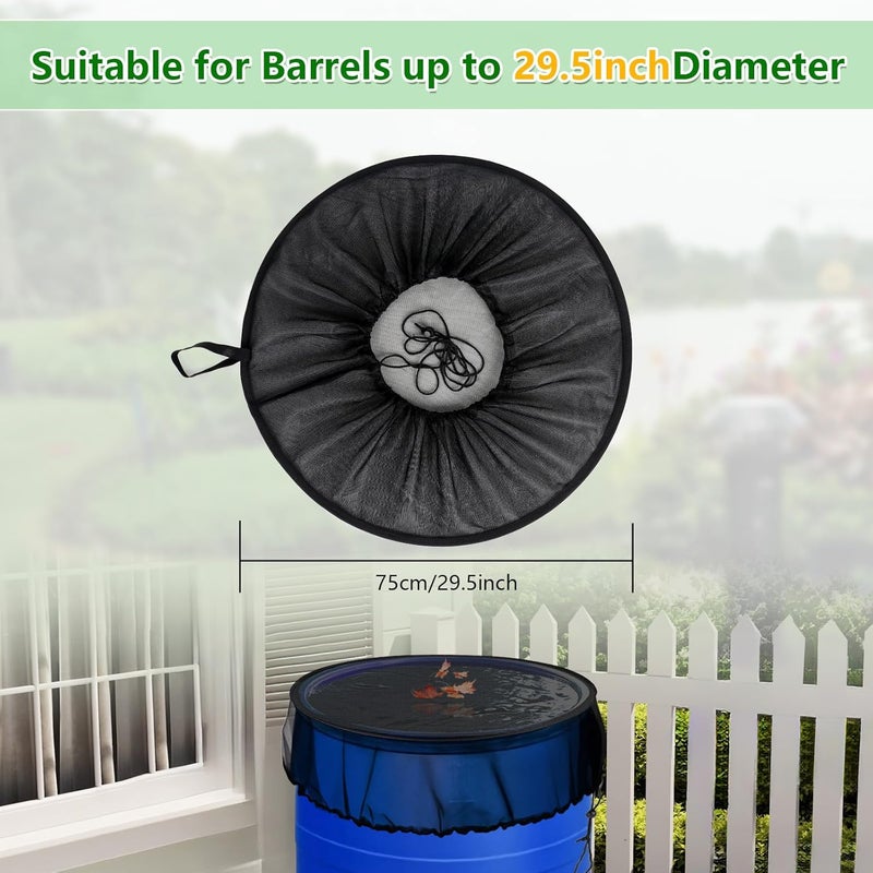 Tryly 2Pcs Mesh Cover for Rain Barrels, Pop Up Rain Barrel Net Cover with Drawstring, Water Collection Buckets Cover, Rain Barrel Netting Screen to Block Leaves and Debris Falling in (29.5inch) - Image 2